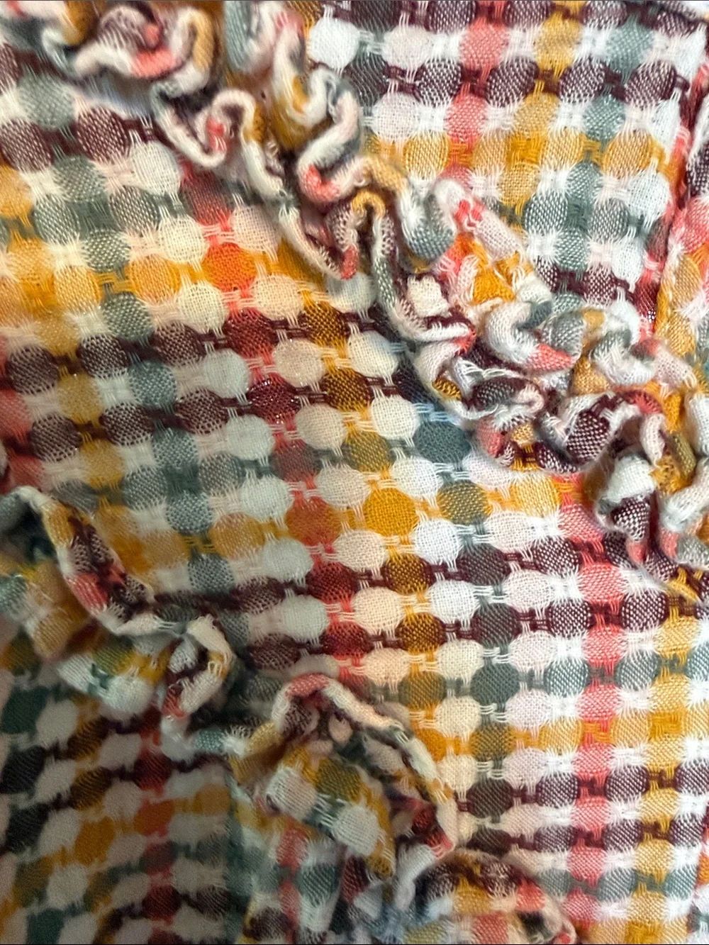 Old Navy Womens Ruffle V-Neck Blouse‎ Orange Yellow Blue Plaid Top Small
